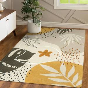 lot 18485 image: Lahome Boho Living Room Rug - 4x6 Rug Washable Non-Slip Soft Area Rug for Bedroom Ultra-Thin Throw Room Rug, Tan Botanical Print Indoor Modern Floral Carpet Rug for Entryway Office Kitchen Nursery