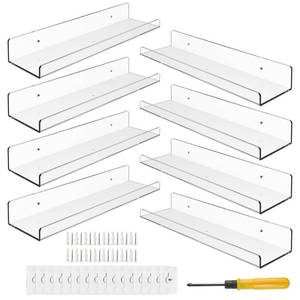 lot 18672 image: BTSD-home 8 Pack 15 Clear Acrylic Shelves for Wall Storage, Acrylic Floating Shelves Wall Mounted Display Ledge for Bookshelf, Bedroom, Living Room, Kitchen, Bathroom