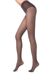 lot 18487 image: Conte French Cut Semi-Opaque Pantyhose Tights with Lace Top Panties Bikini 40 Den, Graphite, Small