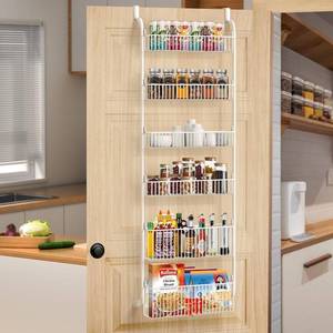lot 18674 image: Over the Door Organizer, 6-Tier Baskets Pantry Door Organization Shelf, Durable Metal Hanging Kitchen Spice Rack, Bathroom Door Storage Bottles Rack