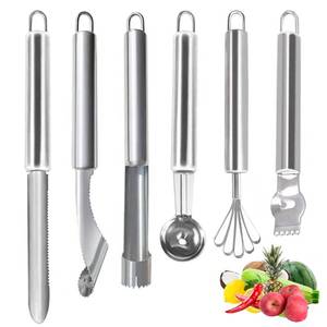 lot 18489 image: Stainless Steel Fruit and Vegetable Corer Set of 6 Pcs, Cucumber Zucchini Corer, Jalapeno Pepper Corer, Apple Corer, Melon Baller Scoop, Coconut Scraper, Lemon Grater Zester Kitchen Gadget Set