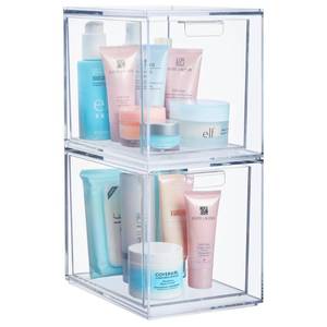 lot 18496 image: STORi Audrey Stackable Bin Clear Plastic Organizer Drawers  2 Piece Set  Organize Cosmetics and Beauty Supplies on a Vanity  Made in USA-damage shown in photos