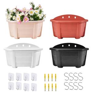 lot 18518 image: ORIMERC 4 Pcs 9.8 Wall Hanging Planter Flower Pot for Railing Fence Balcony Dcor Indoor Outdoor Plastic Kitchen Herb Plant Basket Vertical Garden Living Wall Mount-Half Round-Flat Backed-Colorful
