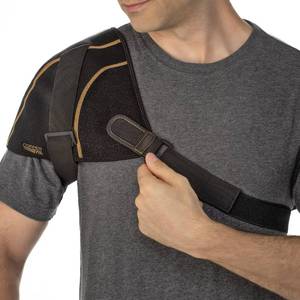 lot 18532 image: Copper Fit mens Copper Fit Rapid Relief Shoulder Wrap with HotCold Ice Pack Base Layer, Black, Adjustable