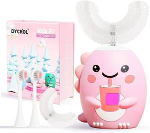 lot 18540 image: Kids U Shaped Electric Toothbrush with 4 Brush Heads, Sonic Toothbrush Kids with 5 Modes, Cartoon Dinosaur 360-Degree Cleaning IPX7 Waterproof Design (2-6 Age (Pink))