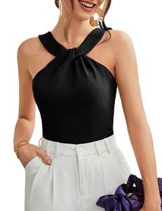 lot 18544 image: GRACE KARIN Black Camisole Women Tank Tops Halter Tops Summer Cassual Short Blouse Shirts Cami Keyhole Neck Tropical Outfit L Black