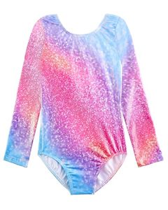 lot 18570 image: Gymnastics Leotards for Girls Dance Outfits 4t 5t Kids Long Sleeves Tumbling Bodysuits Rainbow Color Dancewear (Colorful Sparkle, 4-5 Years)