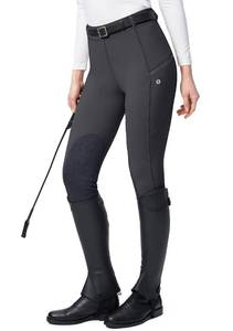 lot 18573 image: SANTINY Womens Horse Riding Pants with Zipper Pockets Knee-Patch Schooling Tights Equestrian Breeches for Women (Dark Grey_XL)