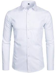 lot 18574 image: ZEROYAA Mens Long Sleeve Dress Shirt Solid Slim Fit Casual Business Formal Button Up Shirts with Pocket ZSSCL01 White XX-Large