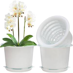 lot 18583 image: Meshpot 8 Inch Orchid Pots with Holes and Saucers,Double Layer Plastic Large Orchid Planter Pot,Flower Pots for Indoor Outdoor Flower Plants,Orchids,Herbs,Snake Plants and Succulents