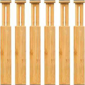lot 18626 image: VaeFae 6 Pack Bamboo Drawer Dividers, Adjustable Drawer Organizer, Expandable Organization for Kitchen, Office, Bedroom, Dressers and Bathroom