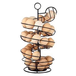 lot 18629 image: QUTREY Black Metal Egg Skelter, Spiral Design Egg Dispenser Rack Holder with Storage Basket for Countertop, Kitchen