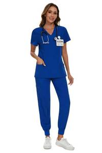 lot 18641 image: COZYFIT Scrubs for Women Set - Stretch V-Neck Scrub Top & Jogger Pant with 8 Pockets, Yoga Waistband, Anti Wrinkle, Slim Fit Women Scrubs MEDIUM