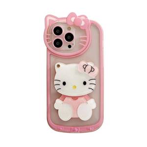 lot 18649 image: Olntun for iPhone 15 Cute Cartoon Cat Case,3D Bow Kawaii Pink Cartoon Cat Face Makeup Mirror Women Girls Kids Soft TPU Clear Protective Phone Cover for iPhone 15 6.1 inch Pink
