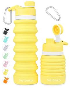 lot 18651 image: Nefeeko Collapsible Water Bottle, 26oz Silicone Foldable Water Bottles Leakproof BPA Free Travel Water Bottles with Carabiner, Portable Sport Water Bottles for Camping,Hiking Outdoor Indoor Sport