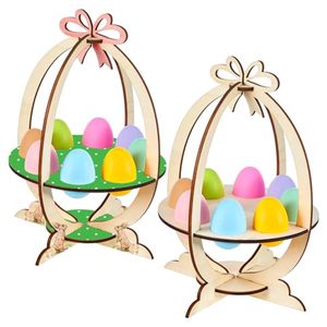 lot 18662 image: Vercraft 2 Pcs 12 x 8 Easter Egg Rack Wooden Kitchen Center Display Rack Tie Egg Rack Holds 8 Eggs Each Suitable for Easter Party Home Party Kitchen Decoration, As the Picture Shows