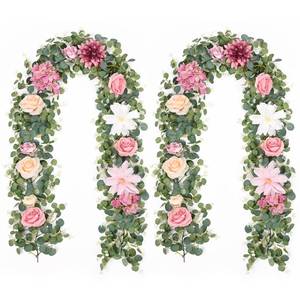 lot 18664 image: Waipfaru 2Pcs 6.07Ft Artificial Flower Garland Decorations, Eucalyptus Greenery Garland with Flowers, Pink Rose Garland Flower Vines for Wedding Table Runner Centerpieces Backdrop Room Decor (Pink)