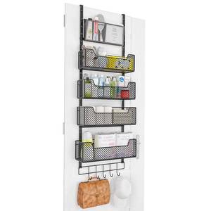 lot 18673 image: Adjustable Over The Door Organizer, Hanging Door Storage with 4 Metal Baskets and PVC Pocket Wall Mount, Strong Load-Bearing Behind Door Organizer for Bathroom Bedroom Closet Pantry Cabinet, Black