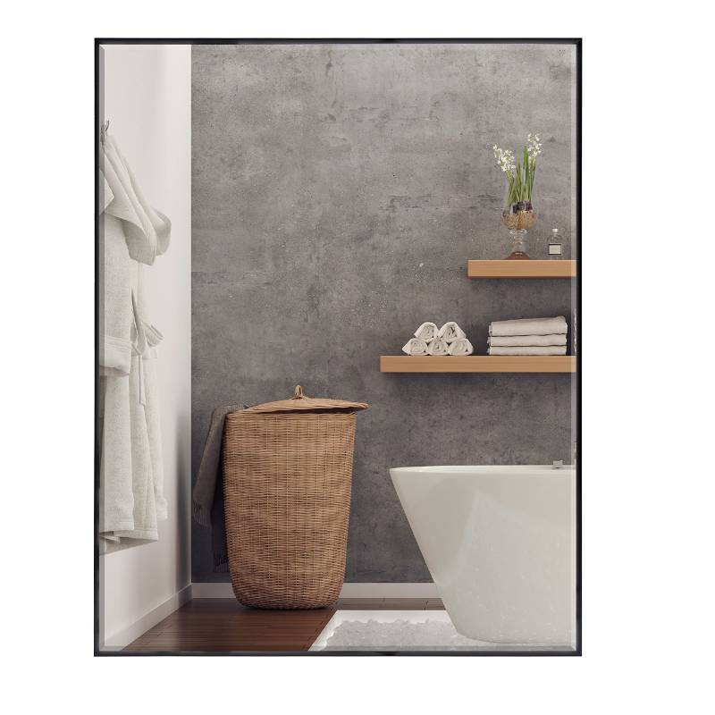 lot 97958 image: Sheffield Home 23.25x29.25 Modern Thin Edge Framed Wall Mirror, Modern Rectangle Bathroom Mirrors for Wall with Polished Edge, Upgraded Shatterproof Mirror for Entryways, Bathroom, Gym (Black)