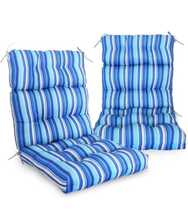 lot 18888 image: EAGLE PEAK Tufted OutdoorIndoor High Back Patio Chair Cushion, Set of 2, 46 x 22, Blue Stripe