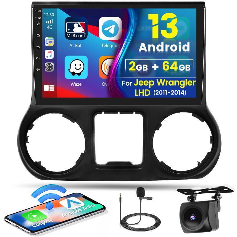 lot 97387 image: Hikity 264G 10.1 Inch Android 13 Car Stereo for Jeep Wrangler Radio 2011 2012 2013 2014 with Wireless Carplay Android Auto, Car Radio Bluetooth, GPS Navi, WiFi, Mirror Link, HiFi, SWC, Backup Cam