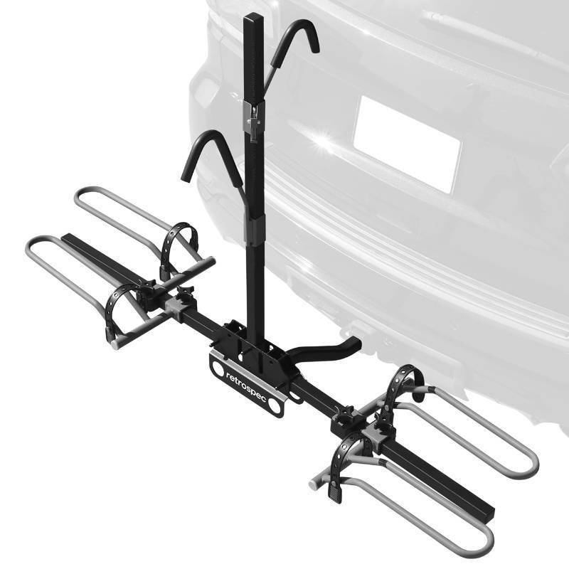 lot 41052 image: Retrospec Lenox Car Hitch Mount Tray Bike Rack w 2-inch Receiver - 2 Bicycle Carrier - Class II or III Trailer Hitch, Black