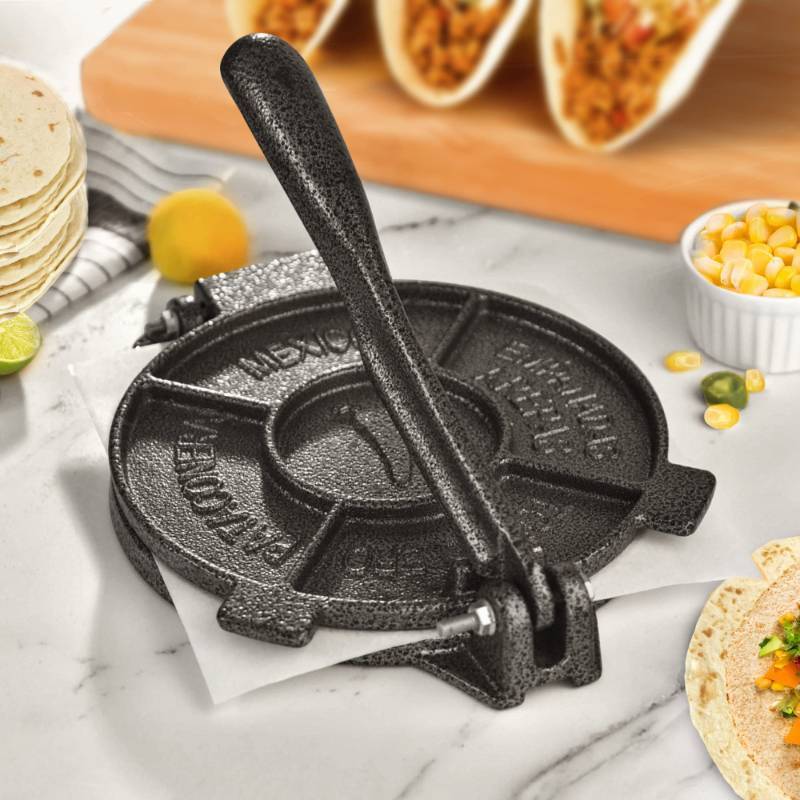 lot 26145 image: ARC Tortilla Press 8 inch Include 100 Pcs Parchment Paper, Cast Iron Tortilla Maker, Heavy Duty Tortillera Pataconera, Flour Tortilla Press, Roti Maker, Taco Maker, Taco Press, Black Gray