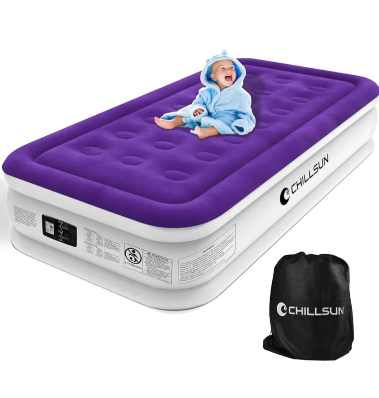 lot 29150 image: CHILLSUN Twin Air Mattress with Built in Pump,16 Durable Blow Up Bed Double-High Inflatable Mattress with Flocked Top,Easy Inflate,Portable for Home&Camping