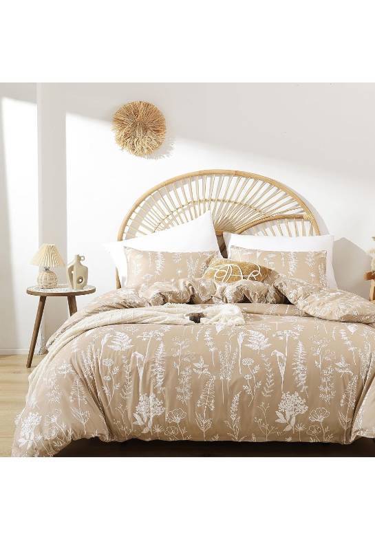 lot 26756 image: JANZAA Queen Comforter Set Taupe Comforter,3 PCS Bedding Sets Floral Comforter Set Plant Flowers Printed on Lightweight Comforter for All Season