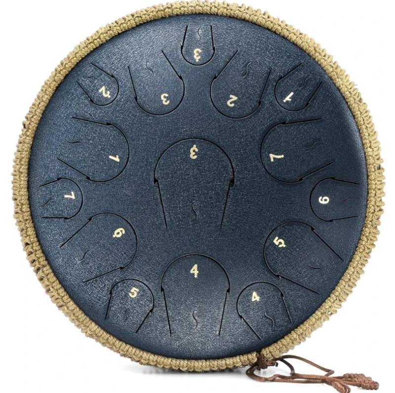 lot 26686 image: Steel Tongue Drum - 14 Inch 15 Note Tongue Drum - Hand Pan Drum with Music Book, Handpan Drum Mallets and Carry Bag, C Major (Navy Blue)