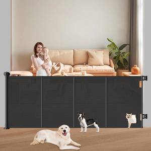 lot 64204 image: Pawtners Retractable Baby Gates Extra Wide, 41 Tall Extends up to 71 Wide, Dog Gate Indoor with Cat Door for Stairs, Pet Gate with Support Rods for Doorways Hallways Indoor & Outdoor-Black