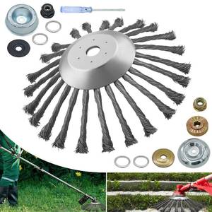 lot 64205 image: NeJesZoe 10 Inch Steel Wire Rotary Weed Brush Cutter Trimmer Head for Weed Cutter Eater, Unbreakable Wired Trimmer Blade, Weed Trimmer Eater Head with Adapter Kits for Moss Grass Rust Removal