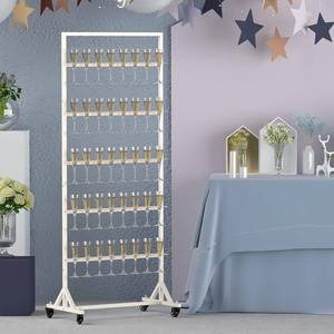 lot 64207 image: THYGIFTREE Champagne Wall Holder for Party, 5-Tier White Metal Champagne Flutes Display Stand Hold 40 Glasses with Swivel Casters for Wedding, Glasses Not Inc - Retail $125.15