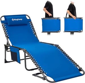 lot 64222 image: KingCamp Outdoor Adjustable Tri-fold Chaise Lounge Chair for Patio Beach Sunbathing Tanning Pool Camping, Blue - Retail $98.65