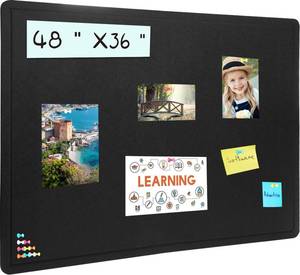 lot 64227 image: Large Bulletin Board, 48 X 36 inches Cork Board with 30 Push Pins, 4 x 3 Felt Cork Board Notice Pin Board, Self-Adhesive Vision Board Mood Board Foldable Photo Board for Wall - Black