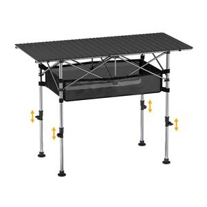 lot 64232 image: Folding Camping Table with Adjustable Height, Portable Camping Table with Mesh Layer and Large Storage Bag, Aluminum Roll-up Table for Outdoor, Indoor, Camping, Beach, Picnic, Backyard, Party, BBQ