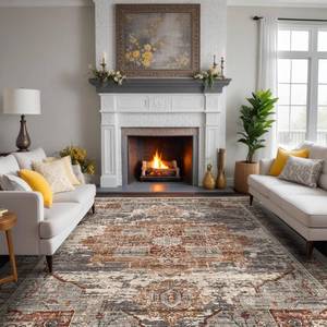 lot 64237 image: RUUGME Washable 9x12 area rugs - Large Rugs for Living Room Stain Resistant Carpet Vintage Rugs for Bedroom with Non Slip Backing Home Decor Floor Decoration Mat (9x12 Brick) - Retail $242.25