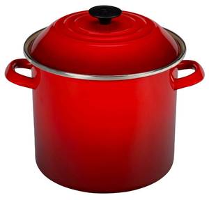 lot 64240 image: Le Creuset Enamel On Steel Stockpot, 10 qt., Cerise - Some Chipped Spots