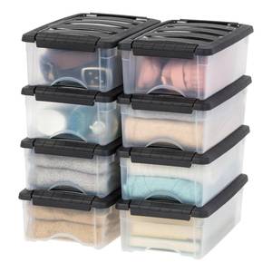 lot 64244 image: IRIS USA 6 Qt Stackable Plastic Storage Bins with Lids, 8 Pack - BPA-Free, Made in USA - See-Through Organizing Solution, Latches, Durable Nestable Containers, Secure Pull Handle - ClearBlack