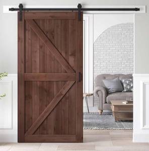 lot 63783 image: 42x84 inch Sliding Barn Wood Door, K Shape, Dark Coffee