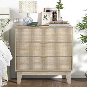 lot 63786 image: Anmytek 3 Drawer Dresser for Bedroom, Modern Closet Dressers Chest of Drawers, Wood Tall Dresser Storage Dresser Large Nightstand for Bedroom Living Room Hallway Closet, H0113