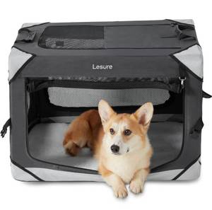 lot 63389 image: Lesure Collapsible Dog Crate - Portable Dog Travel Crate Kennel for Medium Dog, 4-Door Pet Crate with Durable Mesh Windows, Indoor & Outdoor (Charcoal Gray) 30x21x21