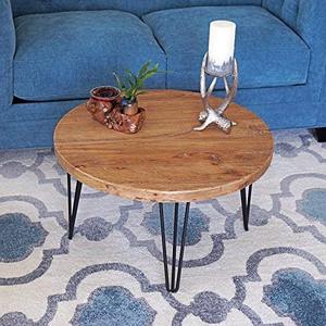 lot 63391 image: WELLAND Rustic Round Old Elm Wooden Coffee Table - Retail $157.38