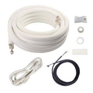 lot 63392 image: Wostore 25 Ft. Line Set 14&12 Inch 38 PE for Mini Split Air Conditioner Insulated Coil Copper Pipes HVAC with Fittings - Retail $139.78