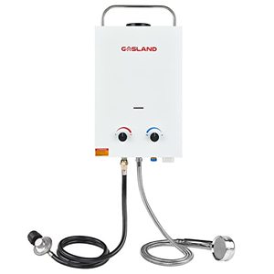lot 63394 image: Propane Portable Water Heater, GASLAND Outdoors BS158 1.58GPM 6L Tankless Gas Water Heater, On Demand Hot Water Heater, RV Camping Water Heater, Overheating Protection, Easy to Install - Retail $166.87