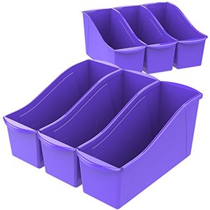 lot 63398 image: Storex Large Book Bin, Interlocking Plastic Organizer for Home, Office and Classroom, Purple, 6-Pack (71103A06C)