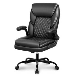 lot 63483 image: BestEra Office Chair, Executive Leather Chair Home Office Desk Chairs, Ergonomic Computer Desk Chair with Adjustable Flip-Up Arms, Lumber Support Swivel Task Chair with Rocking Function (Black) - Retail $168.06