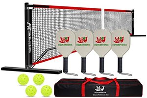 lot 63491 image: Hoverphenix Driveway Portable Pickleball Set with Paddles, Balls, Carry Bag, and Weather Resistant Net System