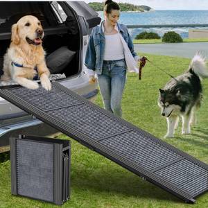 lot 63494 image: Dog Ramp for Car, 63 Long & 17 Wide Folding Portable Pet Stair Ramp with Non-Slip Rug Surface, Extra Wide Dog Steps for Medium & Large Dogs Up to 250LBS Enter a Car, SUV & Truck - Retail $88.35