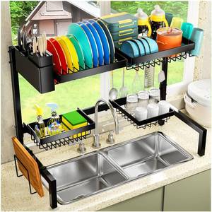 lot 63747 image: YKLSLH 4 Baskets Over The Sink Dish Drying Rack, Extendable Large Capacity Sink Rack, Metal Drying Rack Saving Space,for Most Sinks (24.8 -35.4)